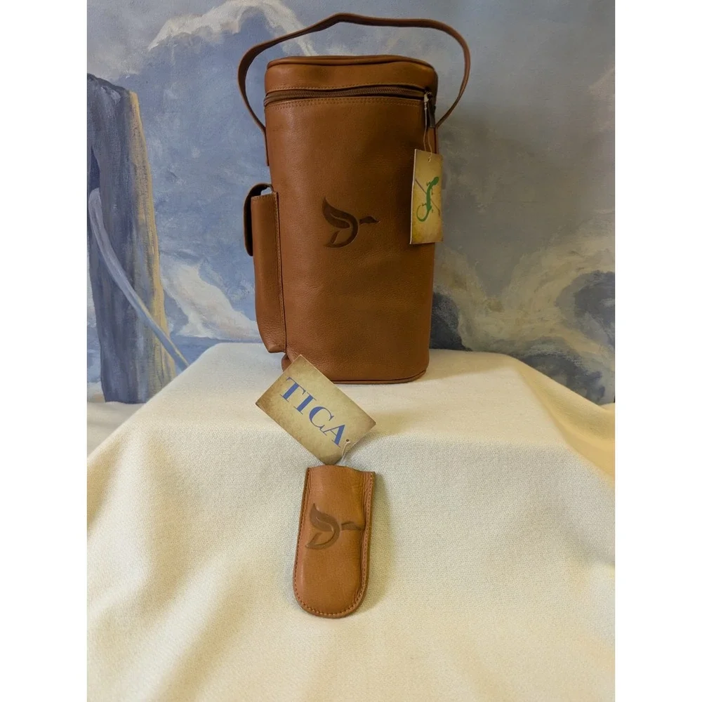 TICA Honey Leather With Duck Embossed Double Wine Travel Golf Bottle Bag
